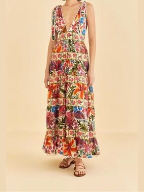 ISO FARM RIO Tropical Yard Floral Midi Dress SZ M